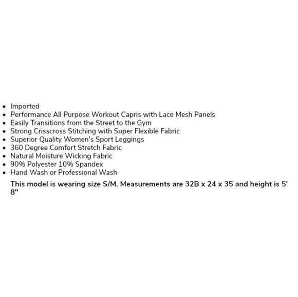 NWT- BLACK YOGA/WORKOUT CAPRIS W/LACE MESH PANELS - Picture 5 of 5